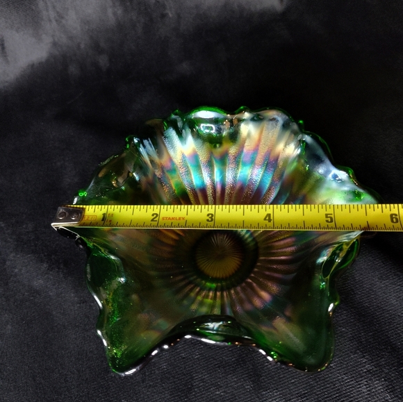 Early 1900's Fenton Carnival Glass Stippled Rays Tri Corner Bowl - Picture 7 of 7